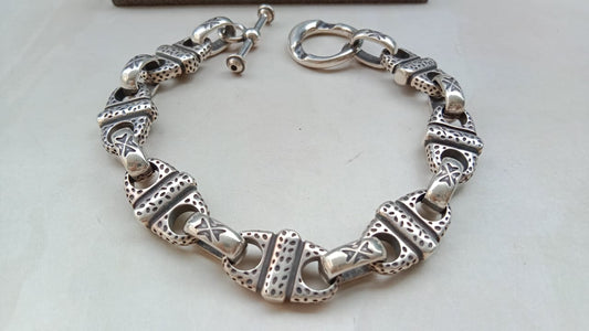 Artisan Patterned Link Silver Bracelet for Men - 92.5 Sterling Silver