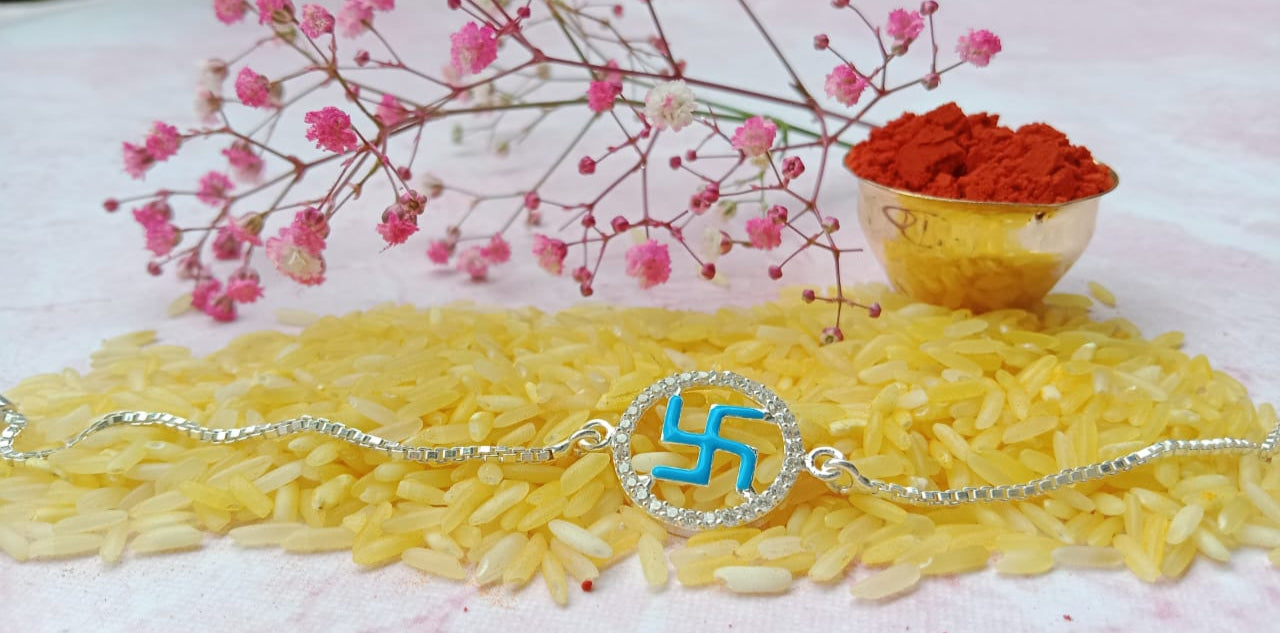 Enchanted Swastik Enamel rakhi Bracelet – 925 Silver