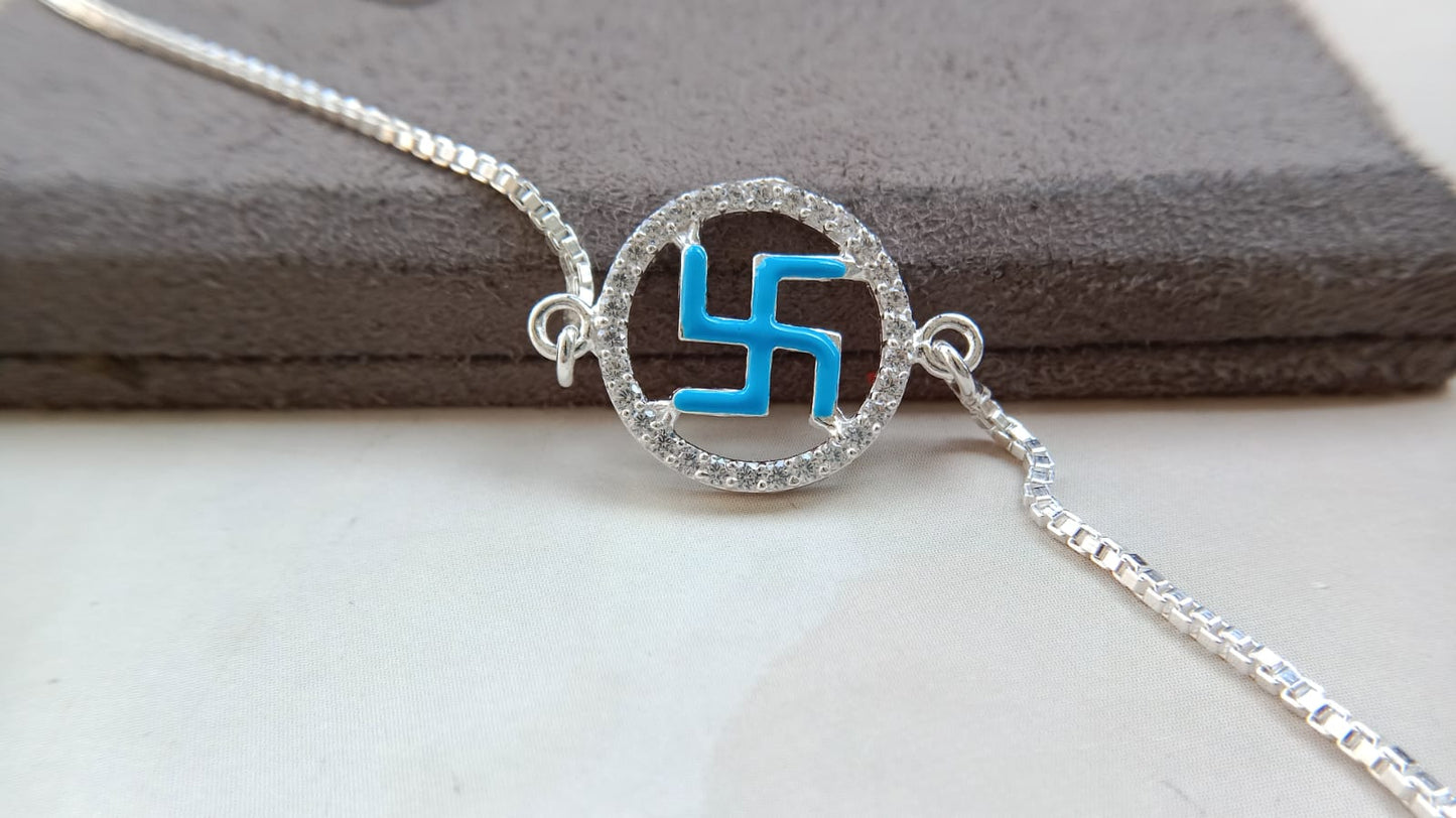Enchanted Swastik Enamel rakhi Bracelet – 925 Silver