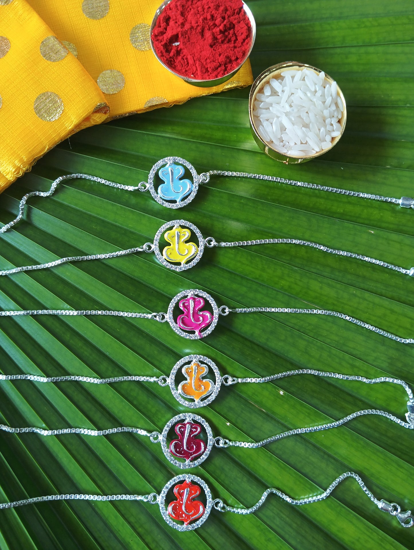 Silver Lord Ganpati Bracelet Rakhi with Adjustable Chain