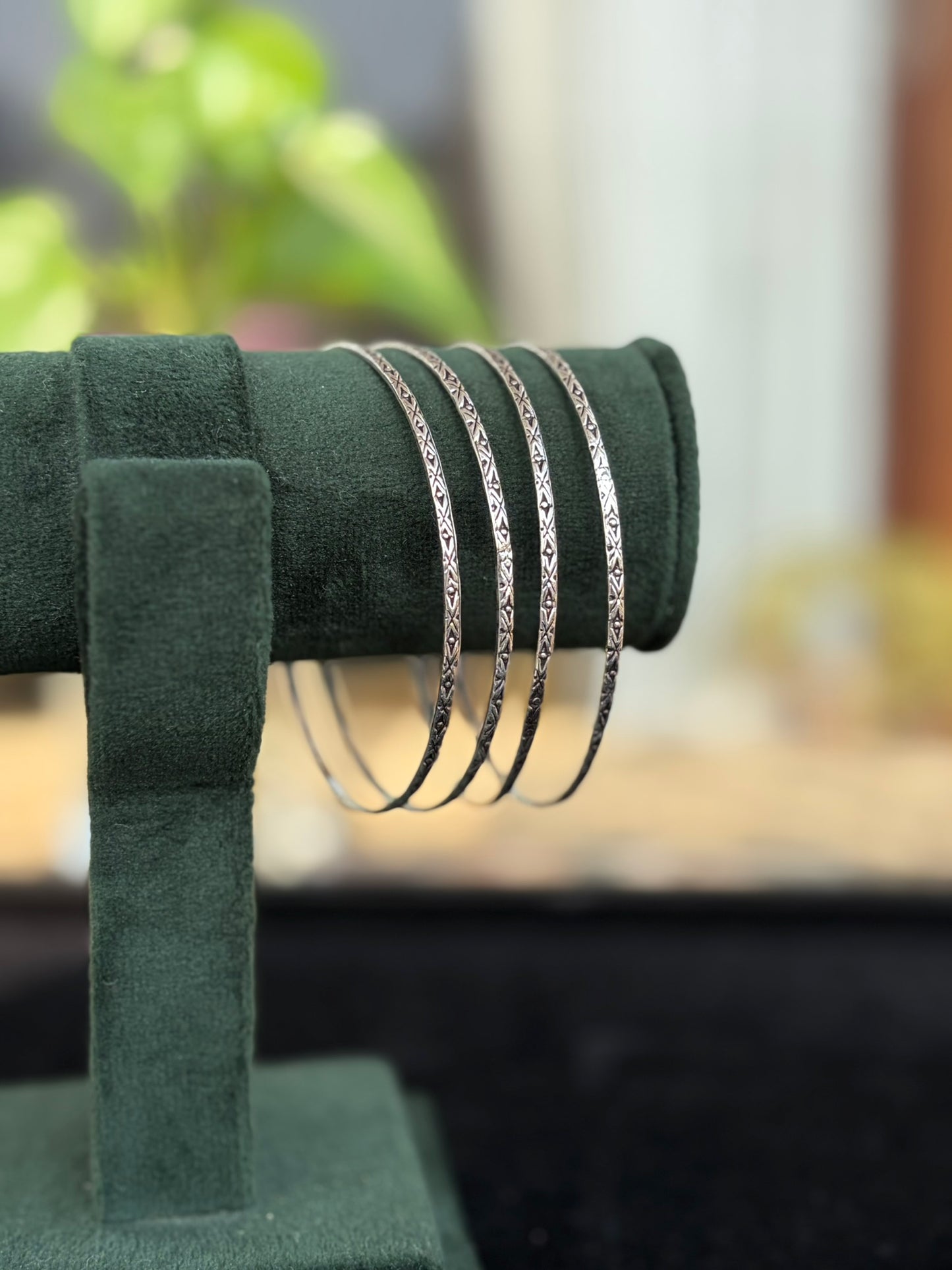Silver Oxidised Slim Stackable Bangles Set