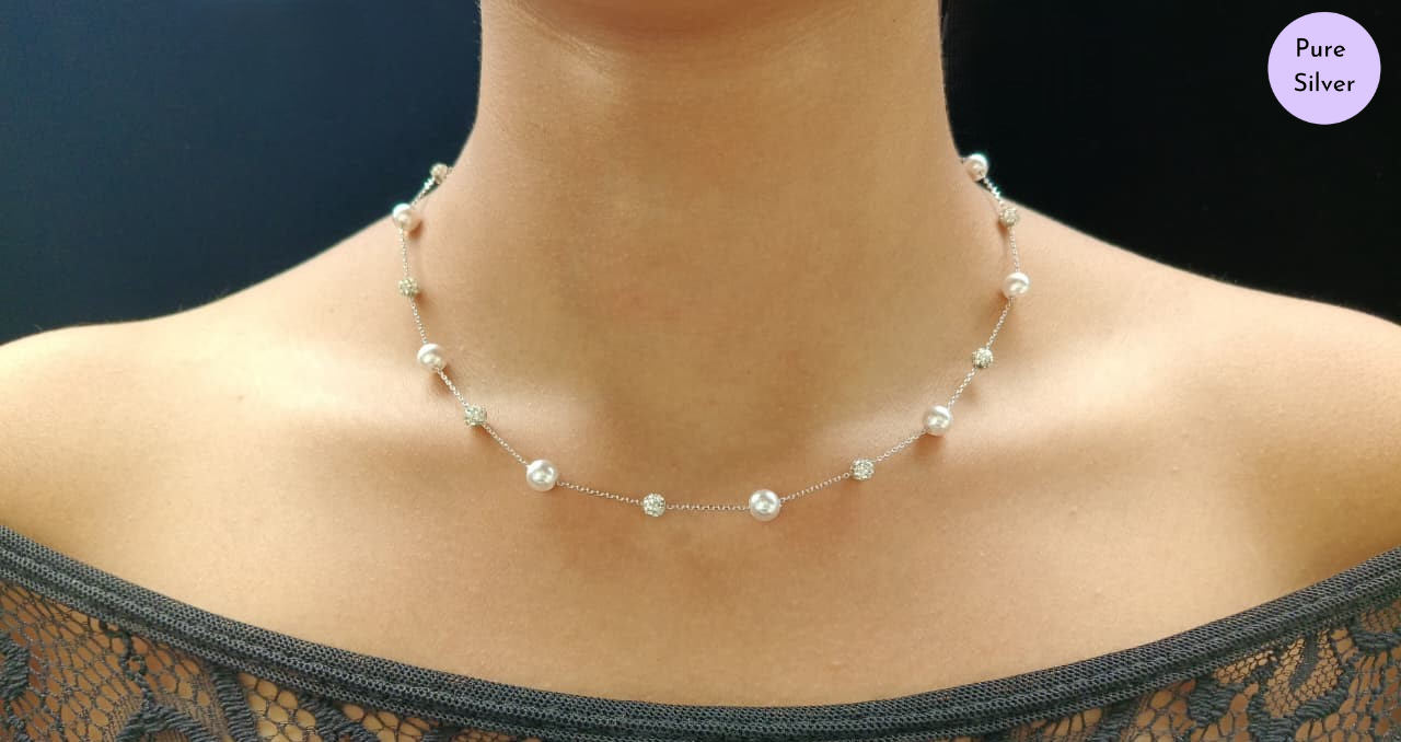 Classic Pearl & Zircon Ball Necklace