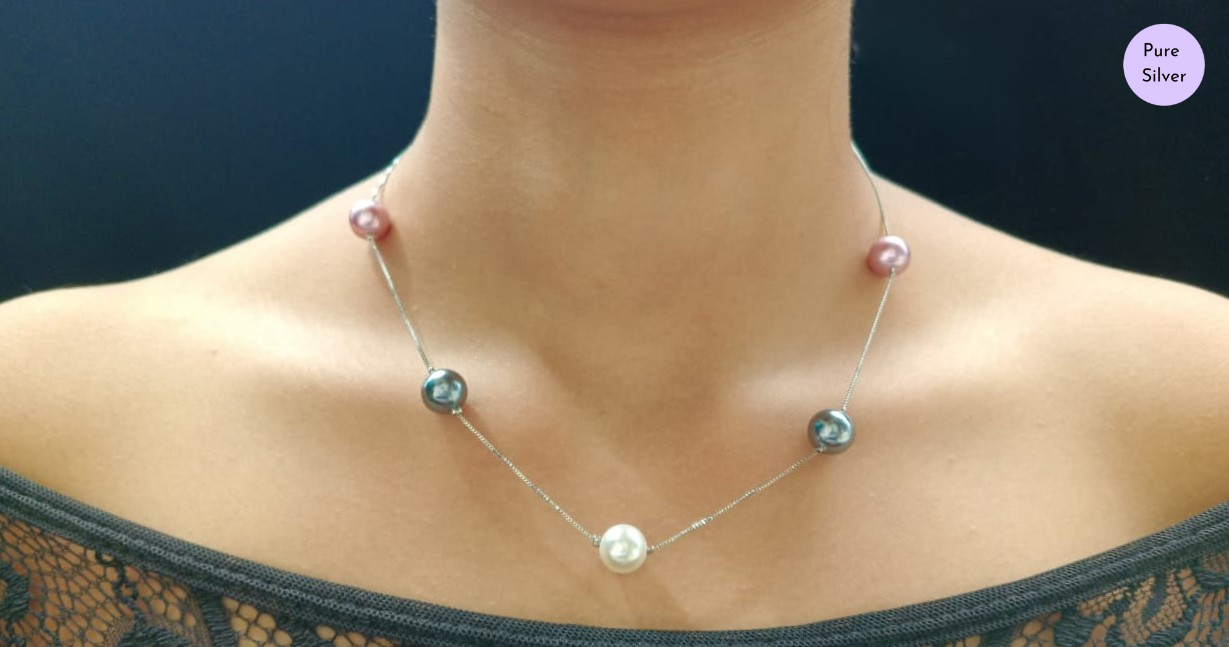 Multicolor Pearl Necklace in Rhodium-Plating