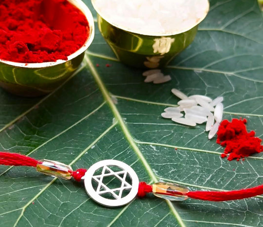 Silver Hexagram Rakhi with Red Thread