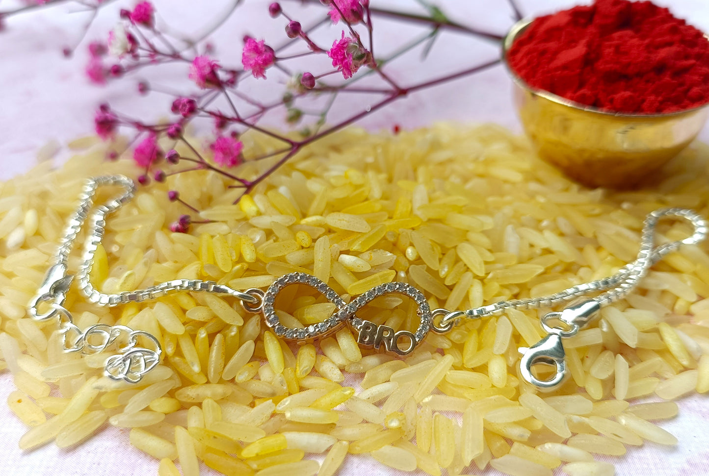 Silver Infinity "Bro" Bracelet Rakhi with Adjustable Chain