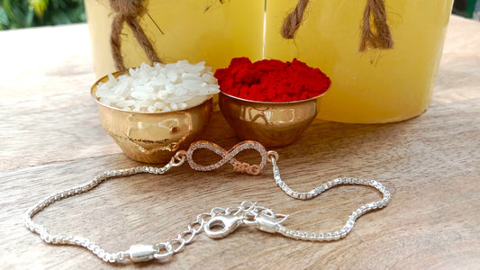 Silver Infinity "Bro" Bracelet Rakhi with Adjustable Chain