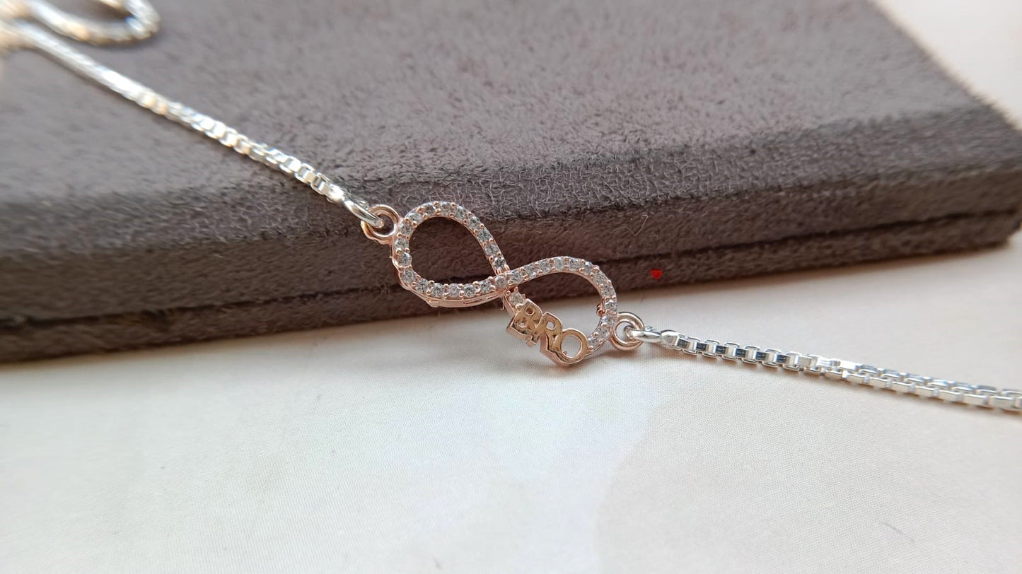 Silver Infinity "Bro" Bracelet Rakhi with Adjustable Chain