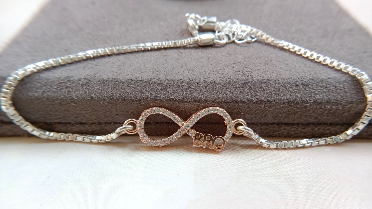 Silver Infinity "Bro" Bracelet Rakhi with Adjustable Chain