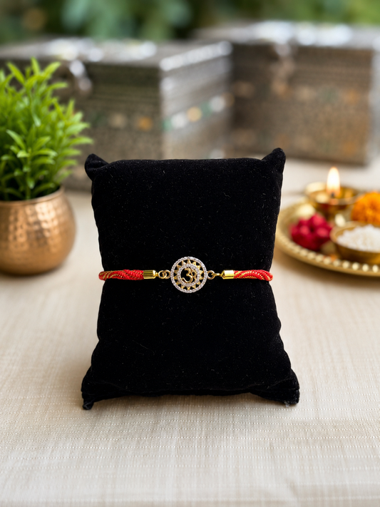 925 Silver Om-Surya (ॐ) Rakhi for Brother with stylish Braided Adjustable Slider Cord