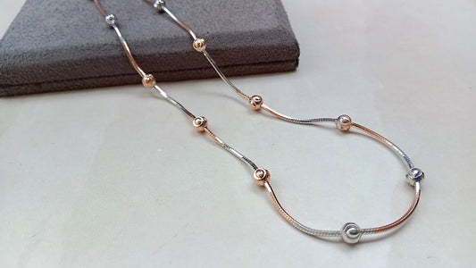 92.5 Silver Dual-Tone Elegant Beaded Chain Necklace
