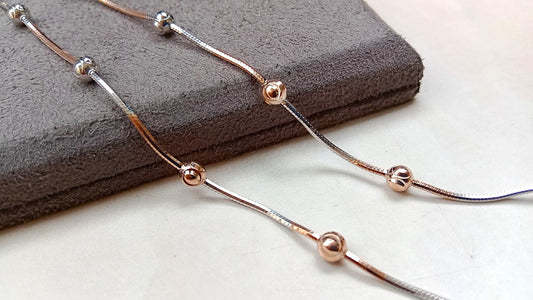 92.5 Silver Dual-Tone Elegant Beaded Chain Necklace