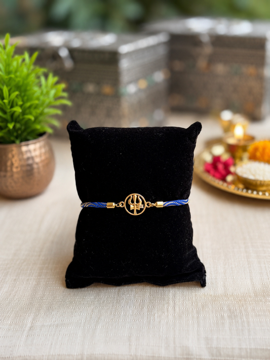 925 Silver Sacred त्रिशूल-डमरू Trishul Symbol 🔱 Rakhi for brother with adjustable slider cord