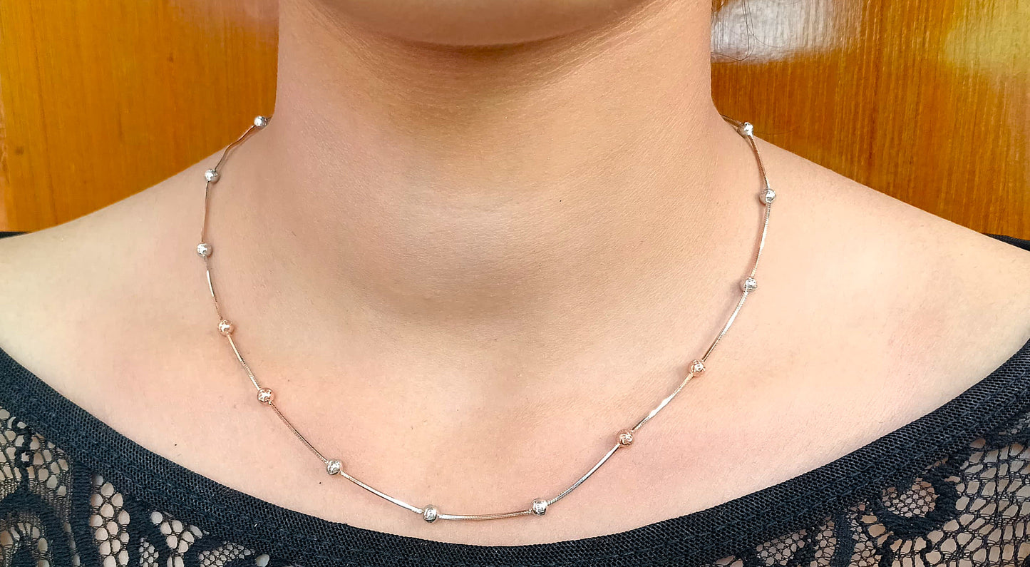 92.5 Silver Dual-Tone Elegant Beaded Chain Necklace
