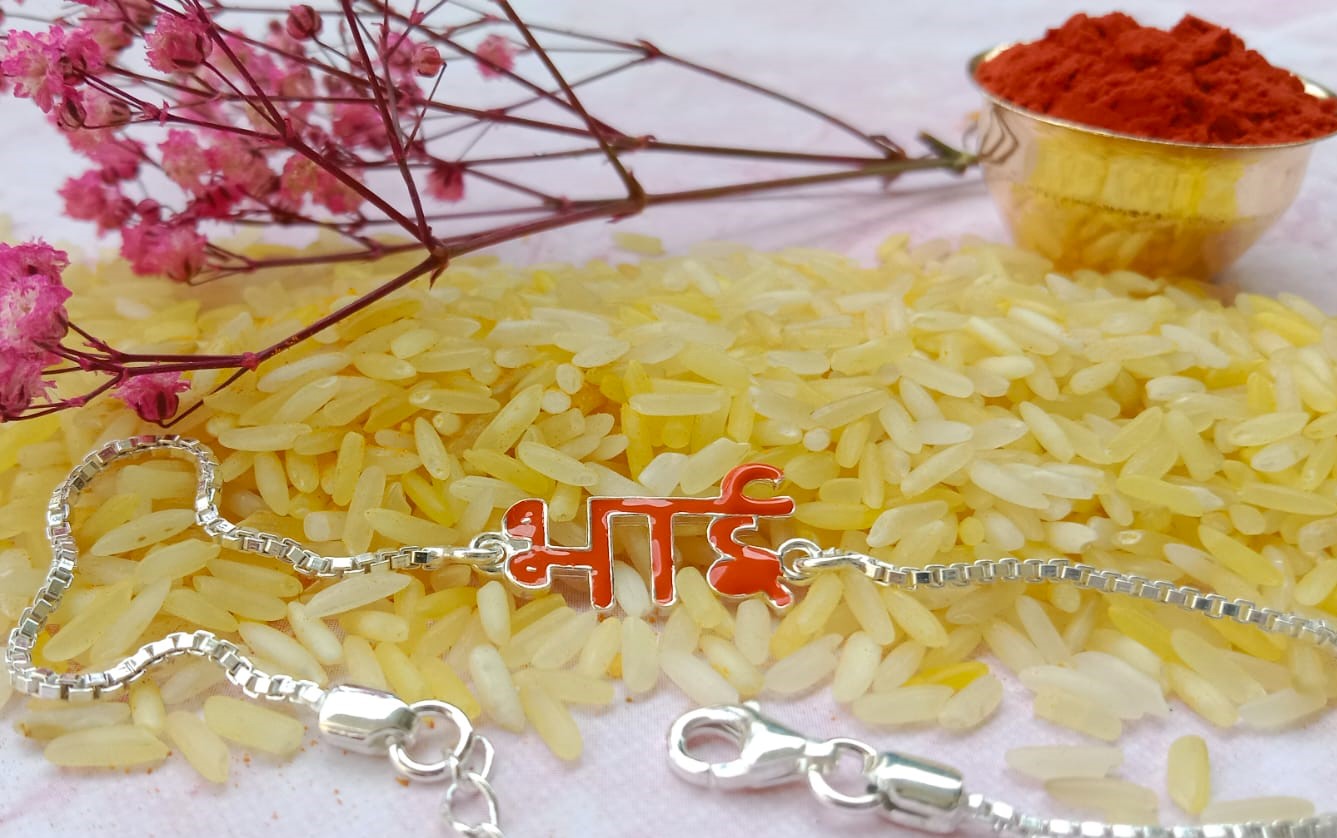 Silver "Bhai" Symbol Bracelet Rakhi with Adjustable Chain