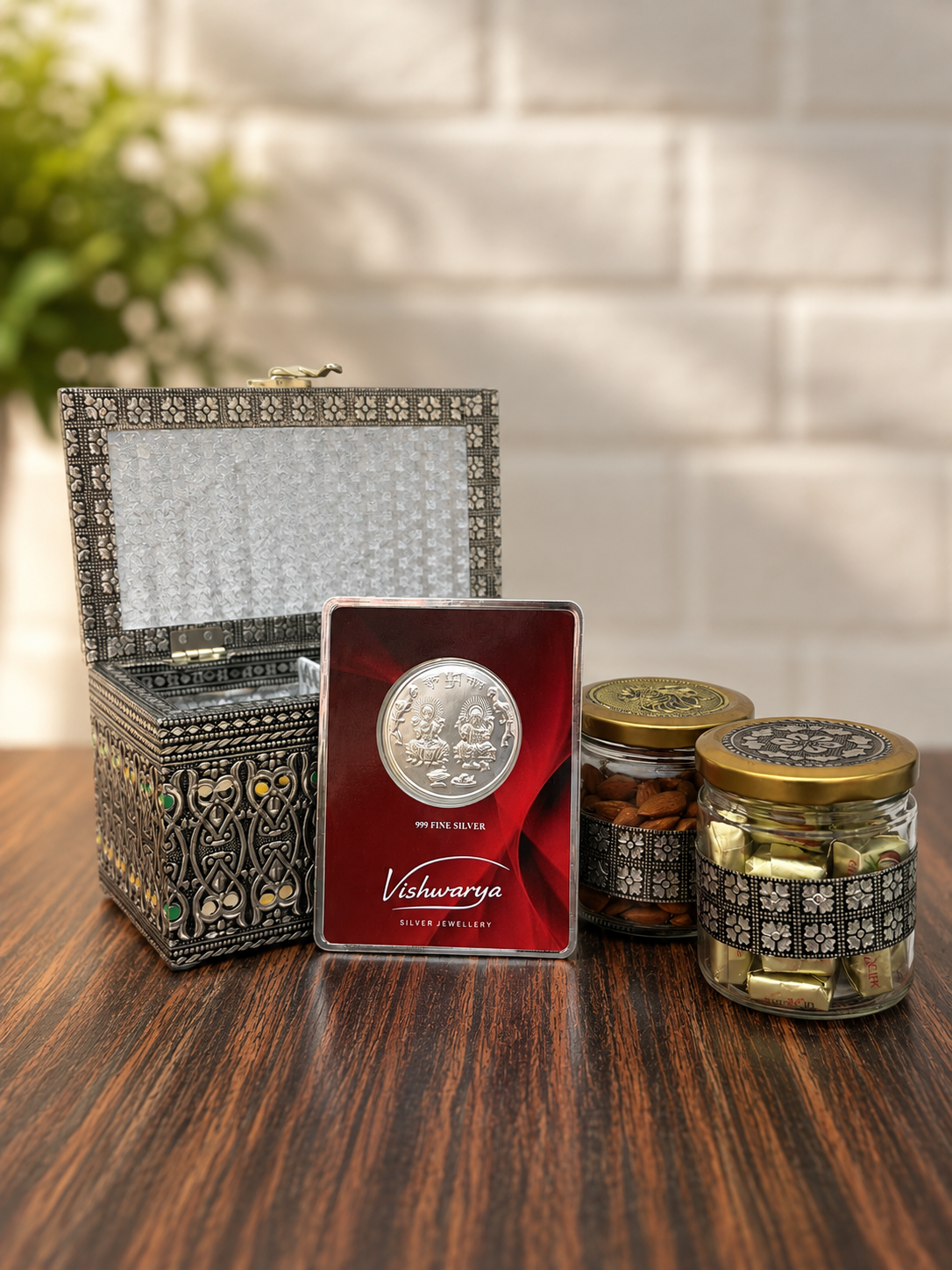 Shagun Gift Box | 2 Gram 999 Fine Silver Coin & 2 Premium Dry Fruit Gift Box | Luxury Silver Gift Hamper