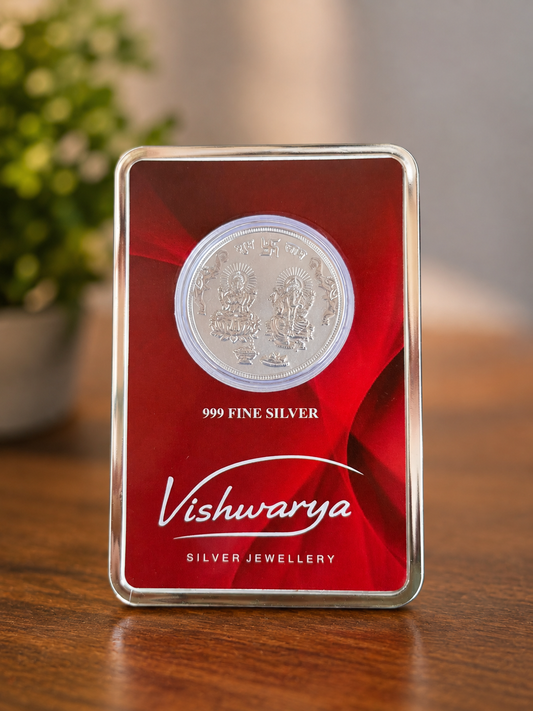 999 Fine Silver 1 Gram Lakshmi Ganesh Coin with Premium Gift Packaging