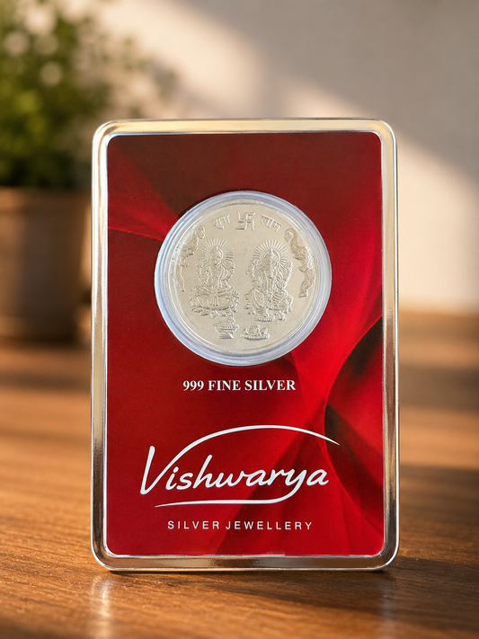 999 Fine Silver 2 Gram Lakshmi Ganesh Coin with Premium Gift Packaging