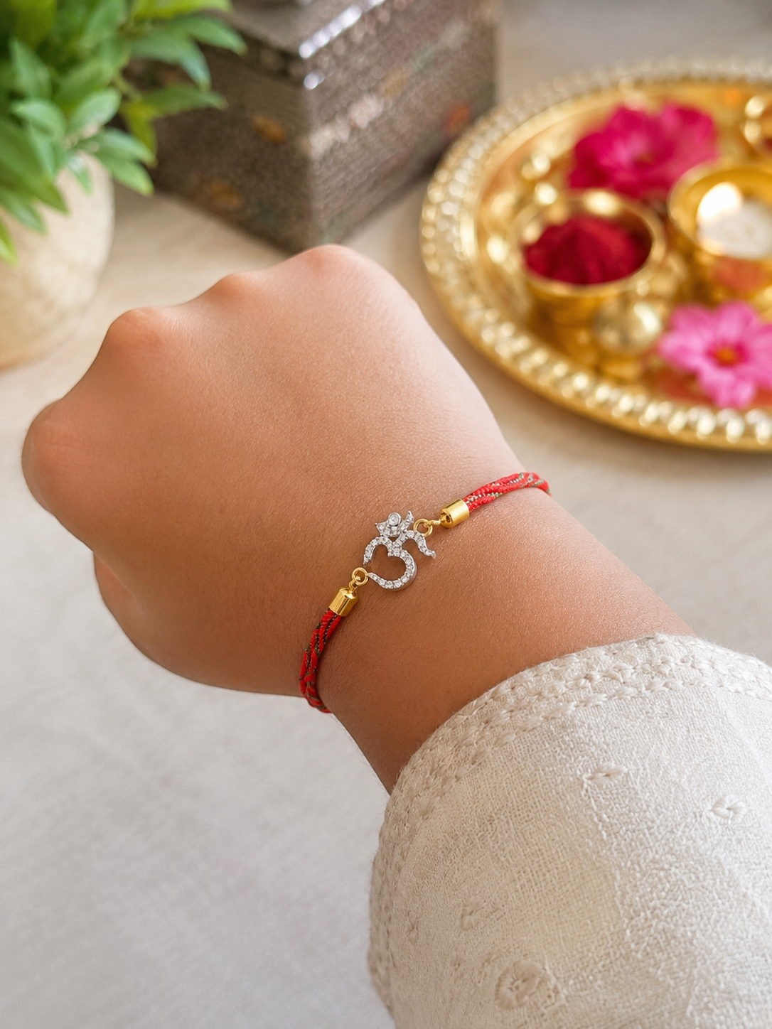 925 Silver Om (ॐ) Symbol Rakhi Bracelet for Brother with adjustable slider cord
