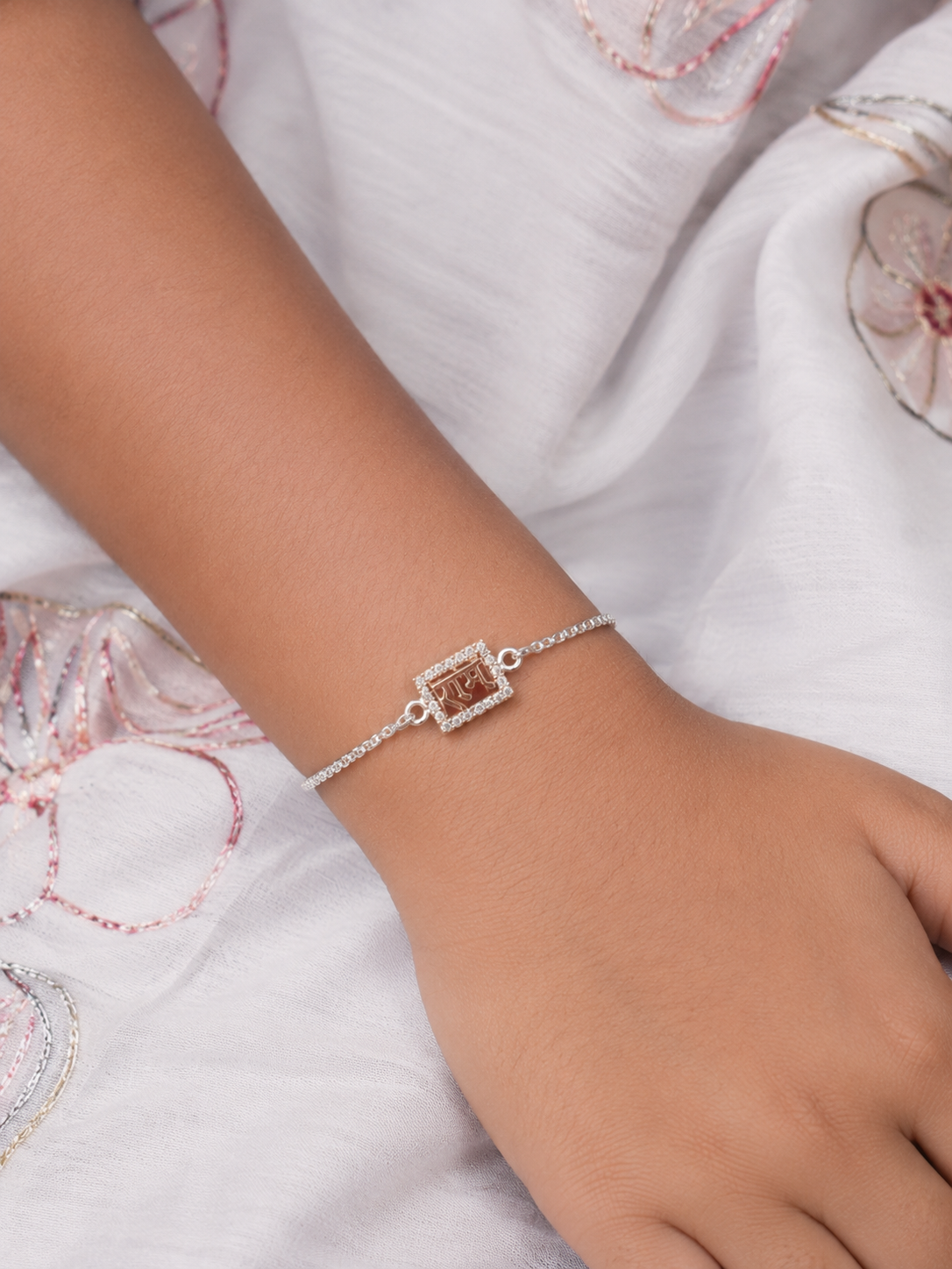 925 Silver Shree Raam (राम ) Bracelet Rakhi for Brother with Adjustable Silver Chain