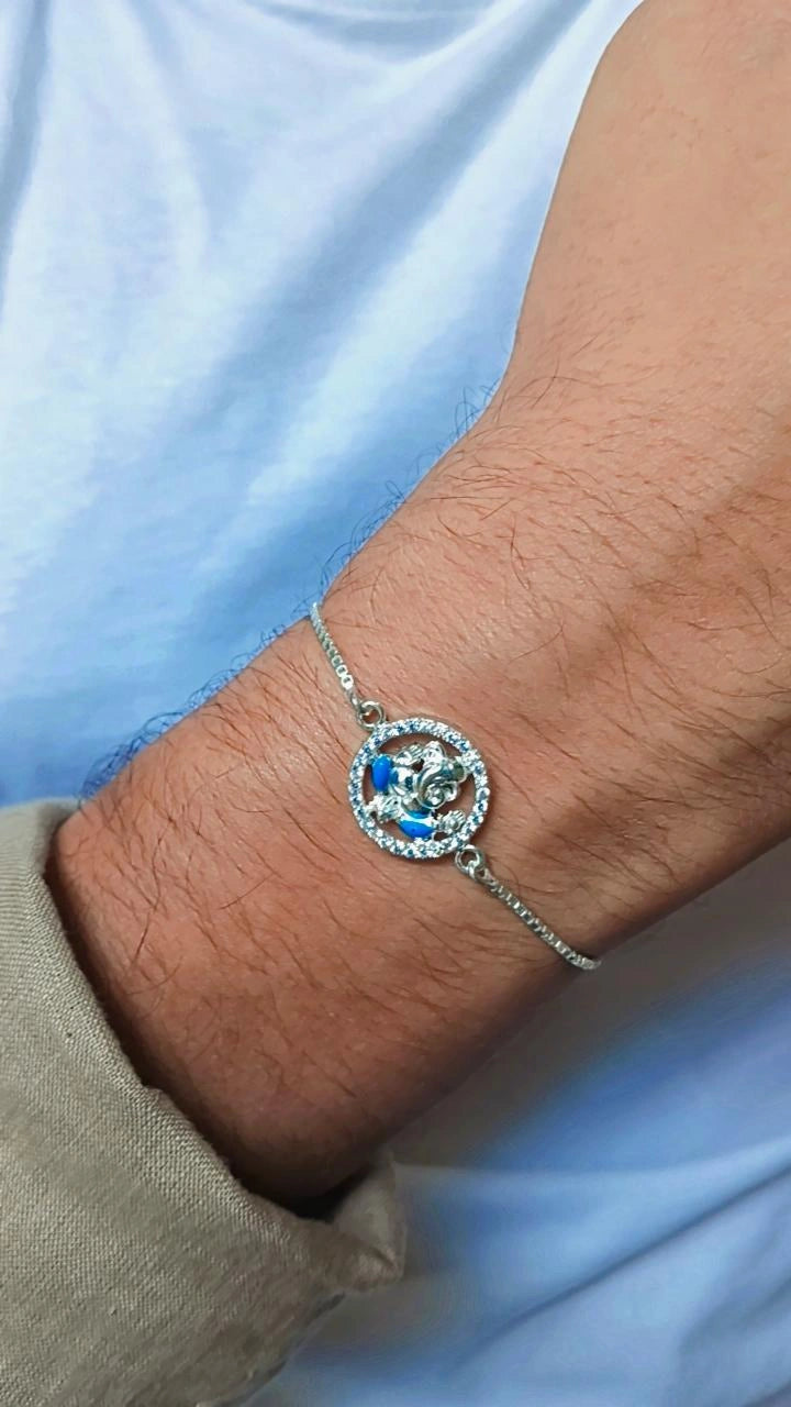 Silver Lord Ganesha Idol Bracelet Rakhi with Adjustable Chain