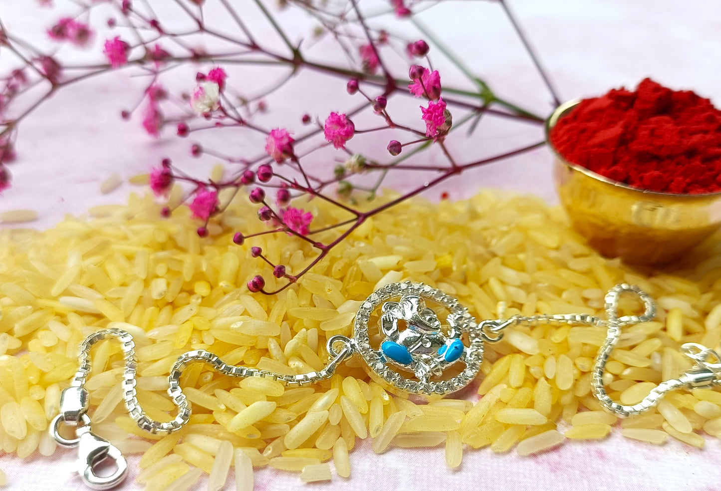 Silver Lord Ganesha Idol Bracelet Rakhi with Adjustable Chain