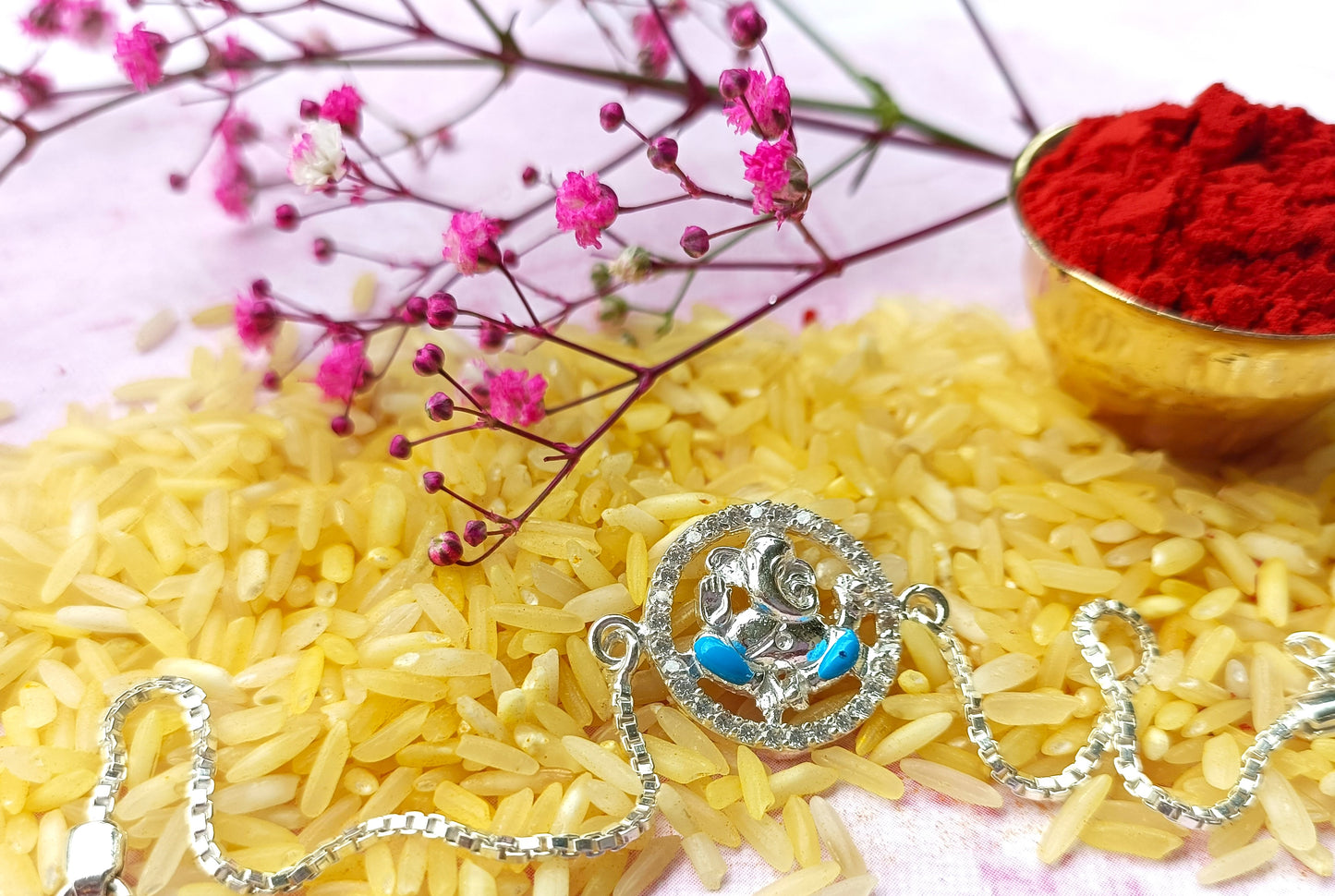 Silver Lord Ganesha Idol Bracelet Rakhi with Adjustable Chain