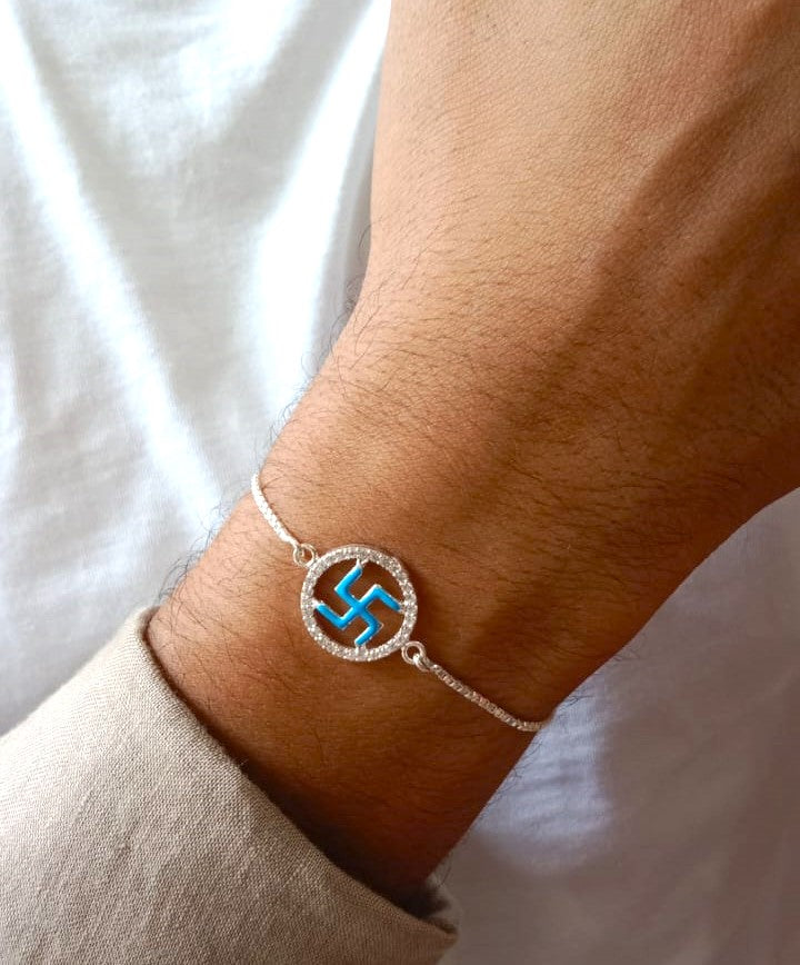 Enchanted Swastik Enamel rakhi Bracelet – 925 Silver
