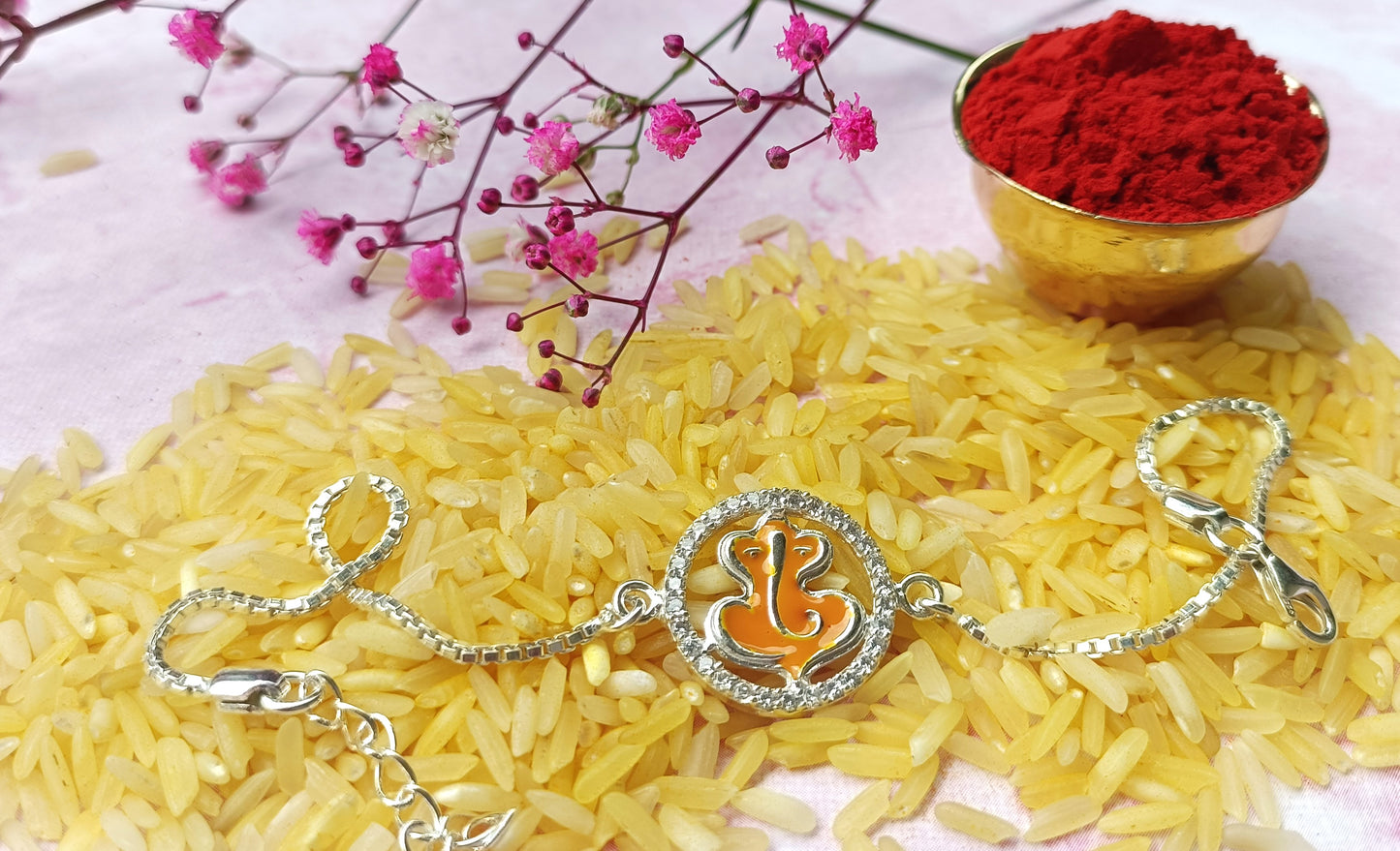 Silver Lord Ganpati Bracelet Rakhi with Adjustable Chain