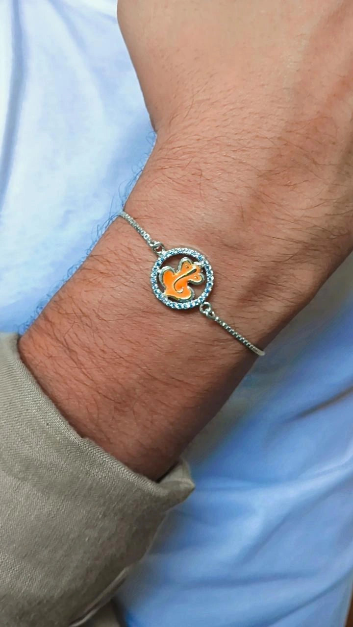 Silver Lord Ganpati Bracelet Rakhi with Adjustable Chain