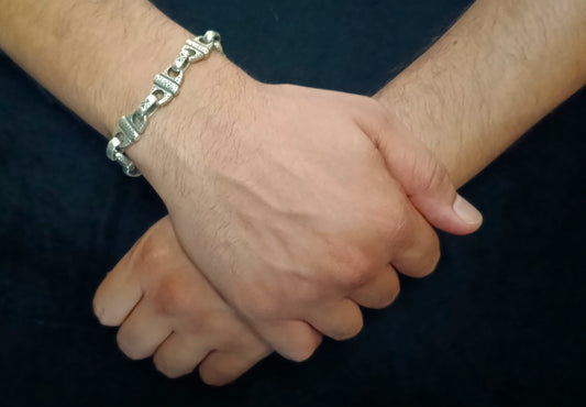 Artisan Patterned Link Silver Bracelet for Men - 92.5 Sterling Silver
