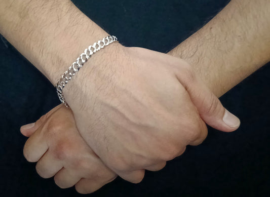Slim Flat Curb Silver Bracelet for Men - 92.5 Sterling Silver