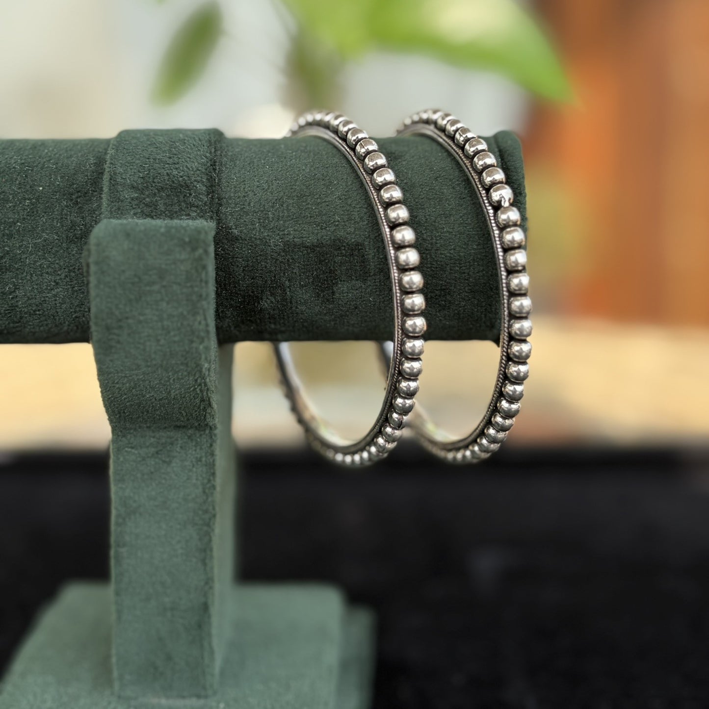Silver Oxidised Beaded Bangles, Elegant Designed Kada Set