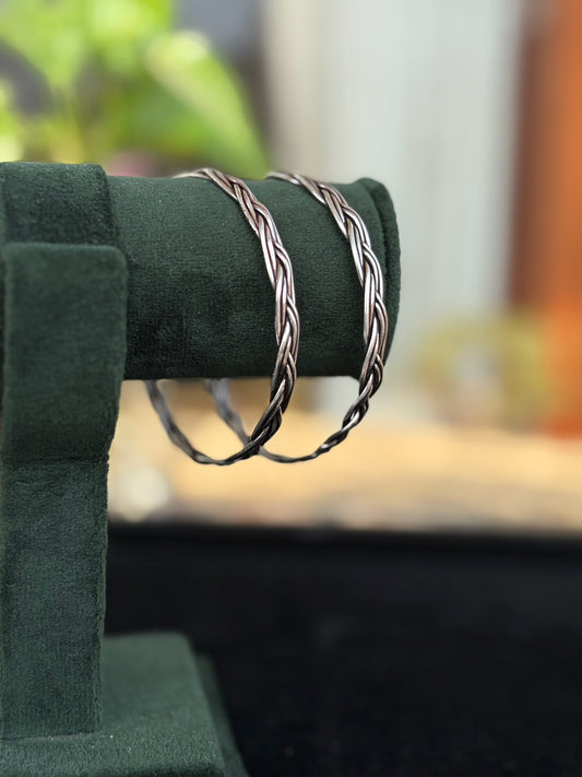 Silver Oxidised Braided Twist Bangles, Kada Set