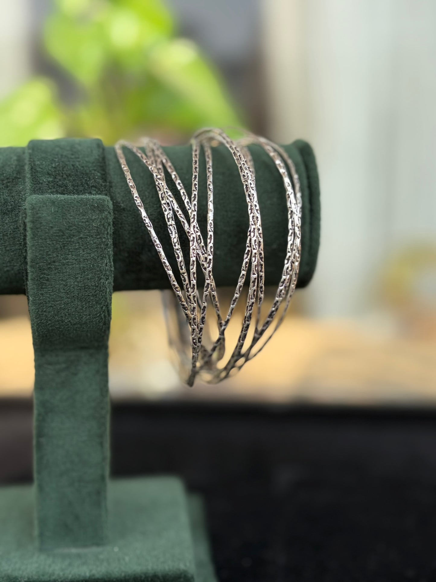 Silver Oxidised Multi Stack Bangles Set