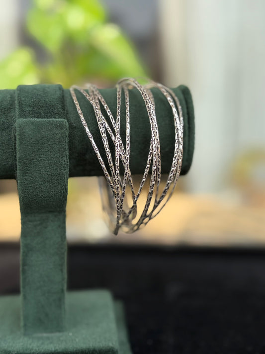Silver Oxidised Multi Stack Bangles Set