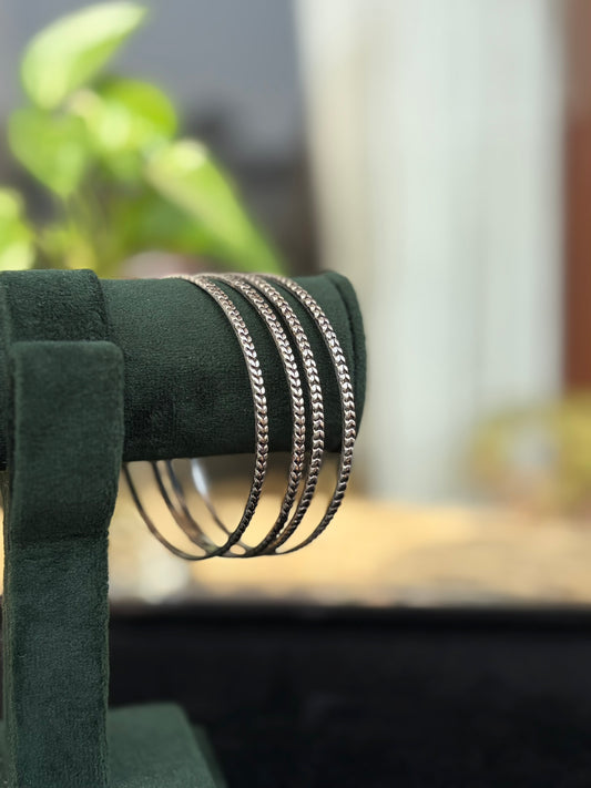 Silver Oxidised Classic Textured Bangles Set