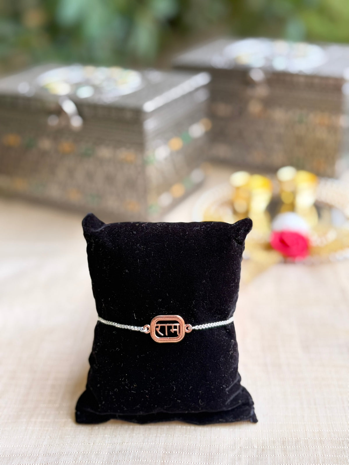 925 Silver Shree Raam ( राम 🏹 ) Bracelet Rakhi for Brother with Adjustable Silver Chain