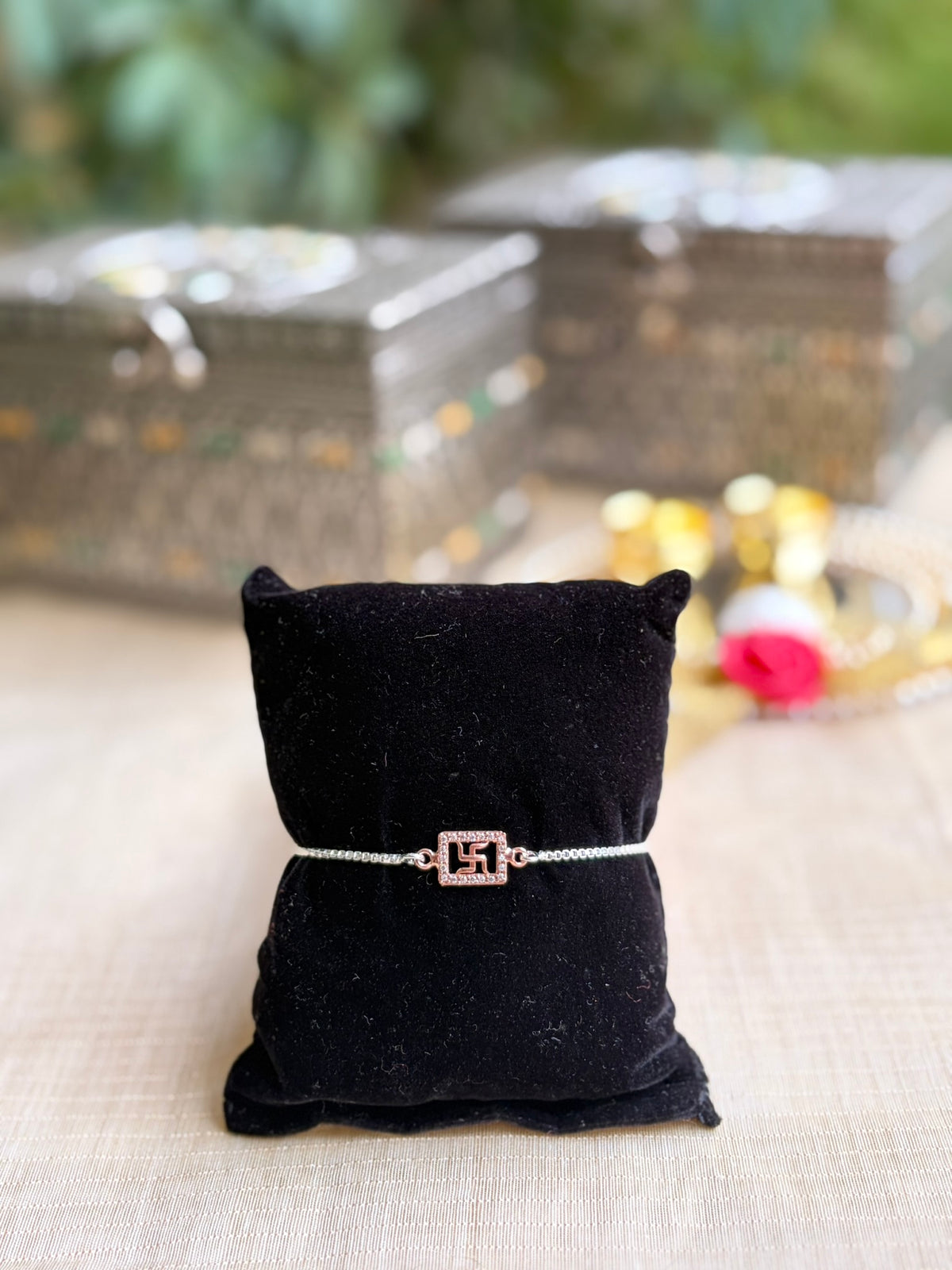 925 Silver Premium Swastik (卐) Bracelet Rakhi For Brother With Adjustable Silver Chain