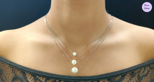 Triple Layer Pearl Necklace in 92.5 Pure Silver