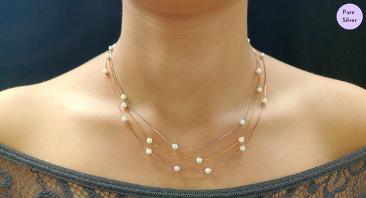 Tri-plated Pure Silver Pearl Necklace – 92.5 Hallmarked