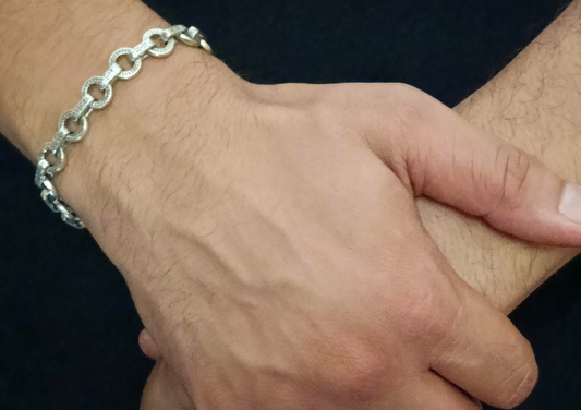 Vintage Round-Link Silver Bracelet for Men - 92.5 Sterling Silver