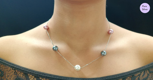 Multicolor Pearl Necklace in Rhodium-Plating