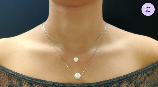 Twin Pearl Necklace in 92.5 Rhodium-Plated Silver