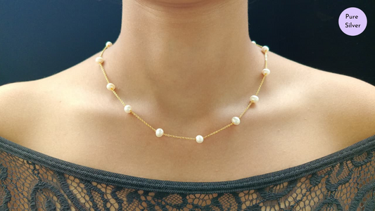 Minimal Pearl Chain Necklace in Gold Plating