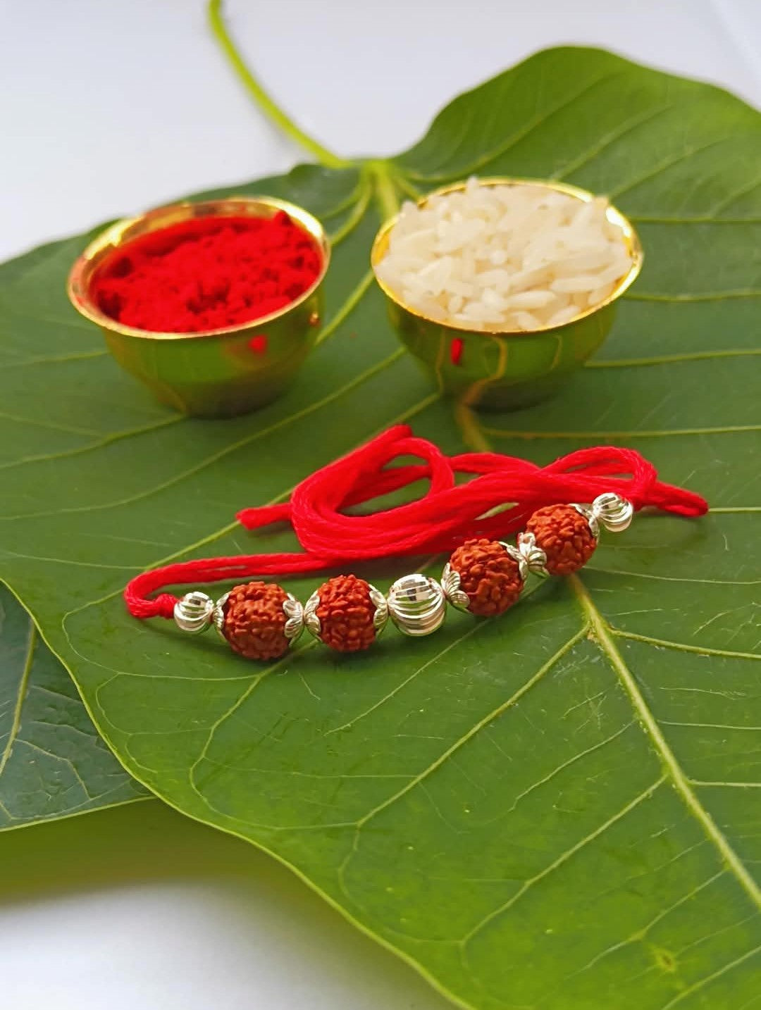 925 Silver Sacred Rudraksha (📿ૐ ) Rakhi with Red Thread