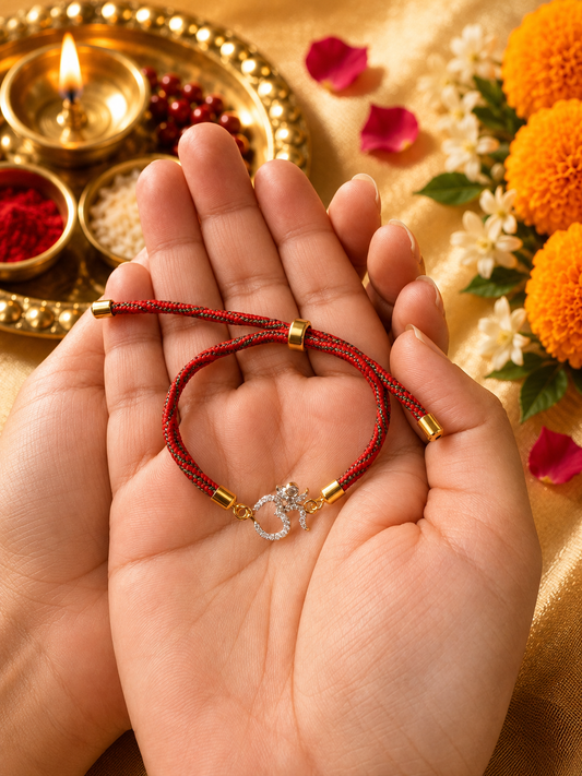 925 Silver Om (ॐ) Symbol Rakhi Bracelet for Brother with adjustable slider cord