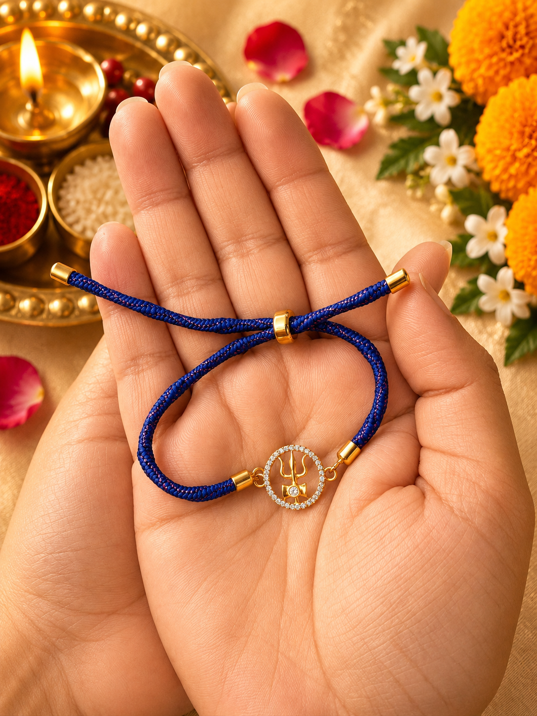 925 Silver Sacred त्रिशूल-डमरू Trishul Symbol 🔱 Rakhi for brother with adjustable slider cord