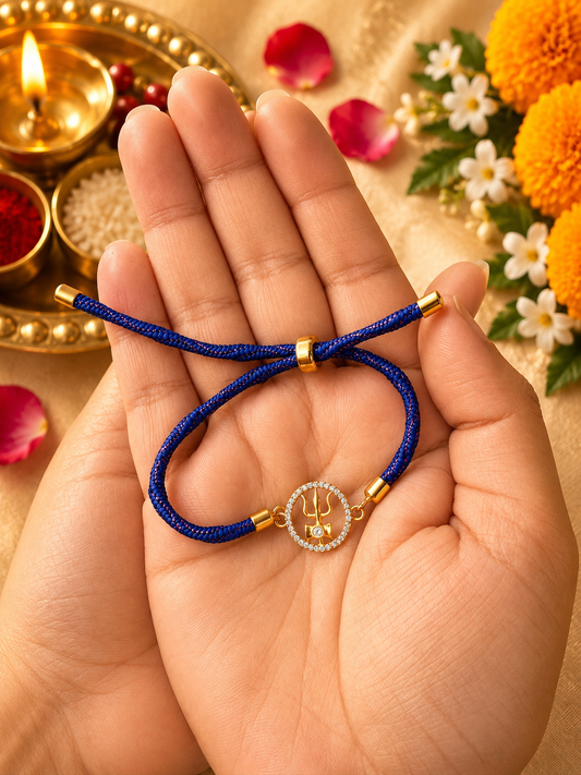 925 Silver Sacred त्रिशूल-डमरू Trishul Symbol 🔱 Rakhi for brother with adjustable slider cord