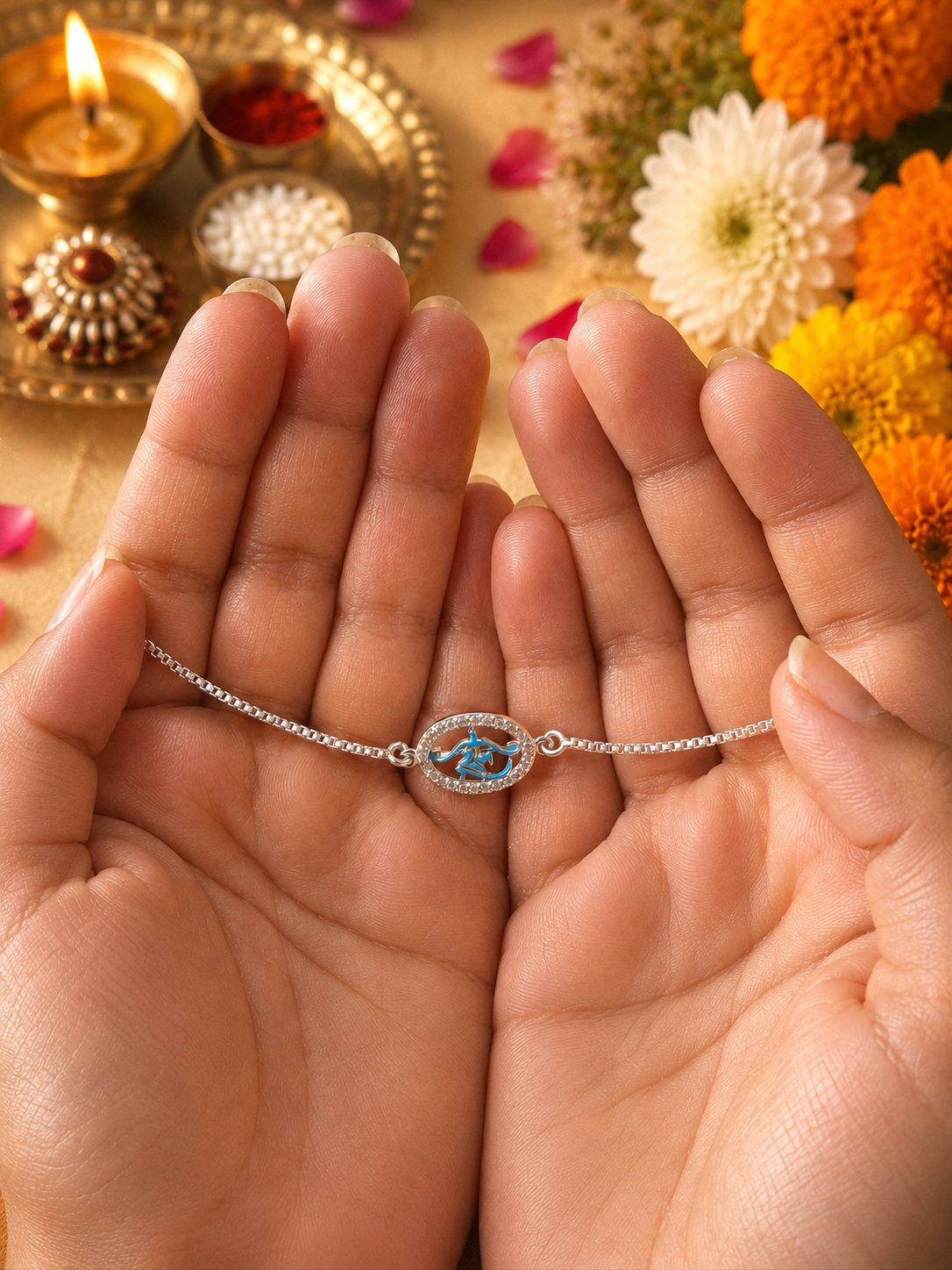 925 Silver Shree Ram Dhanush-Baan ( राम 🏹) Bracelet Rakhi for Brother with Adjustable Silver Chain