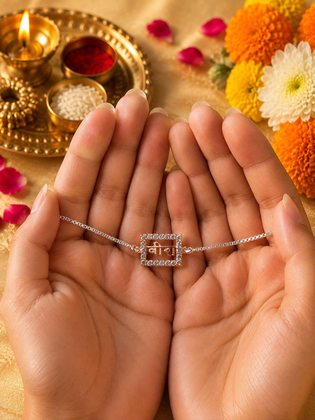 925 Silver Veera (ਵੀਰਾ) Bracelet Rakhi for Brother with Adjustable Silver Chain